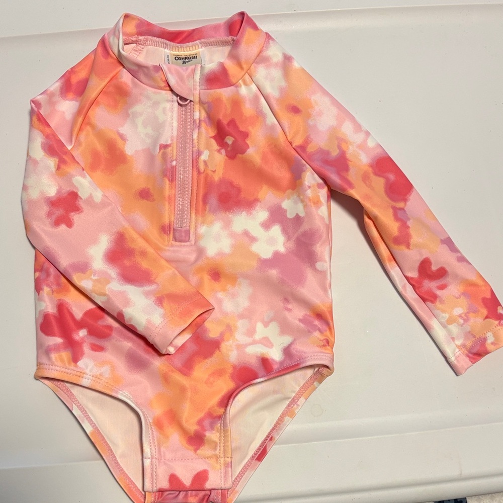 OshKosh B'gosh Pink and Orange Floral Rashguard Swimsuit 6 months